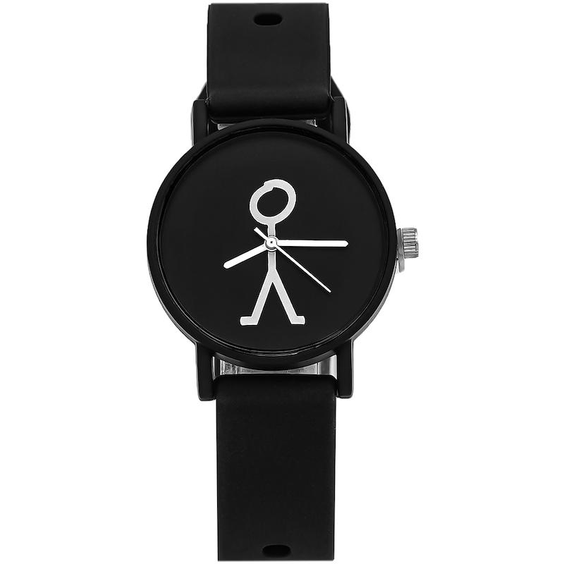 ساعت مچی عقربه‌ای زنانه بند سیلیکونی مشکی مدل آدمک