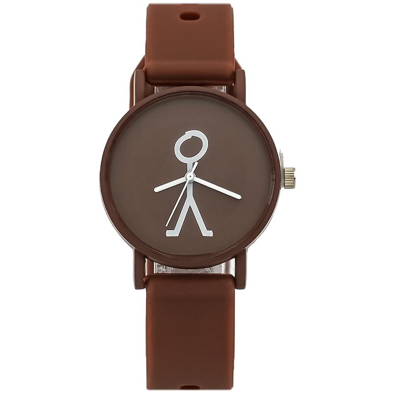 ساعت مچی عقربه‌ای زنانه بند سیلیکونی قهوه ای مدل آدمک