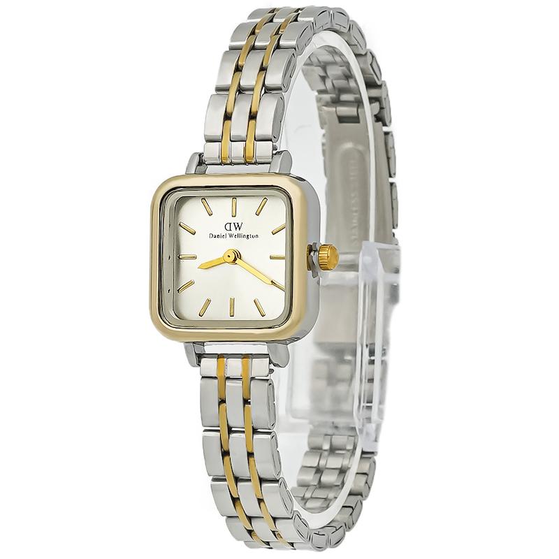 ساعت مچی دنیل ولینگتون زنانه مربعی صفحه سفید بند طلایی نقره ای