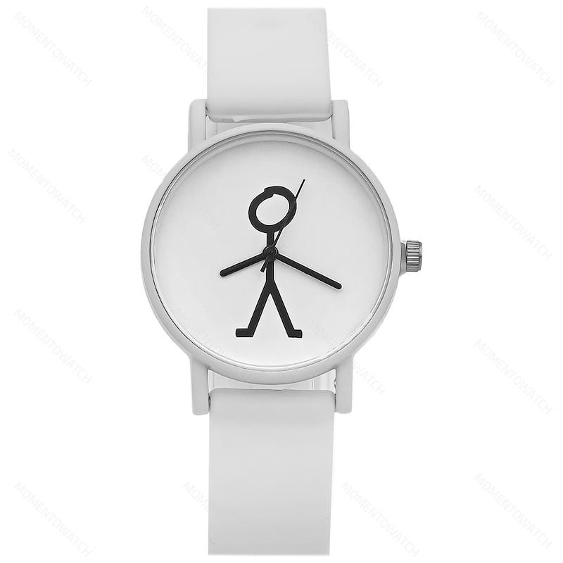 ساعت مچی عقربه‌ای زنانه بند سیلیکونی سفید مدل آدمک