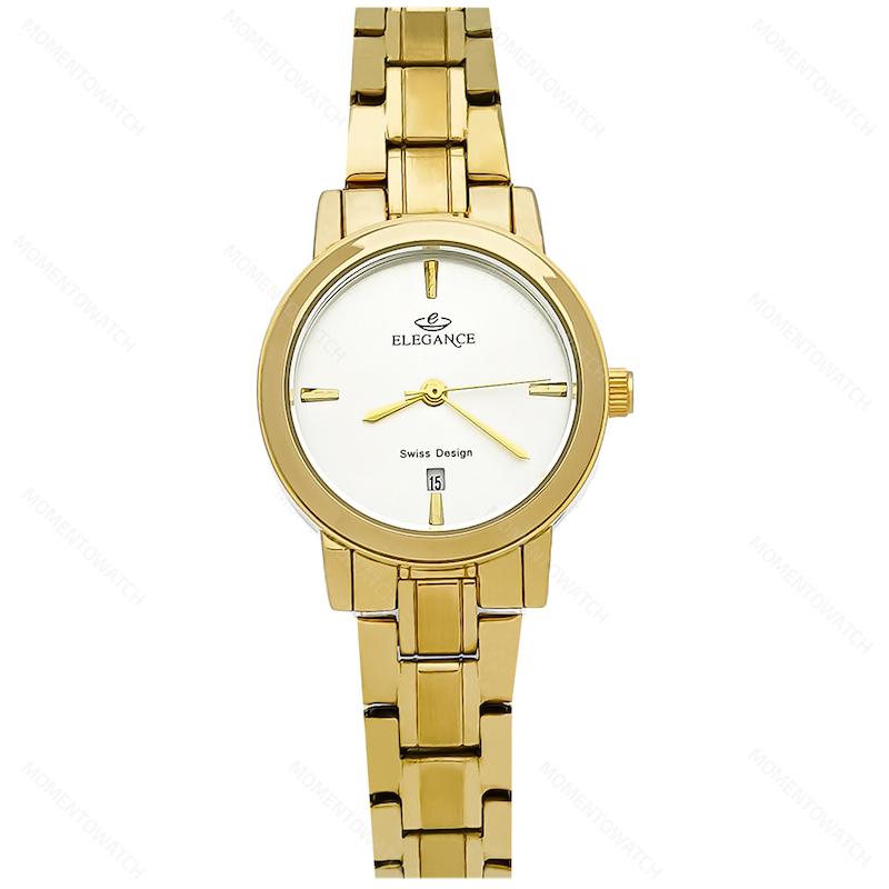ساعت مچی زنانه الگانس بند طلایی صفحه سفید
