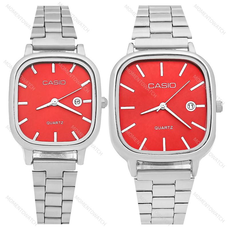 ساعت ست کاسیو اولد مانی بند سیلور صفحه چری