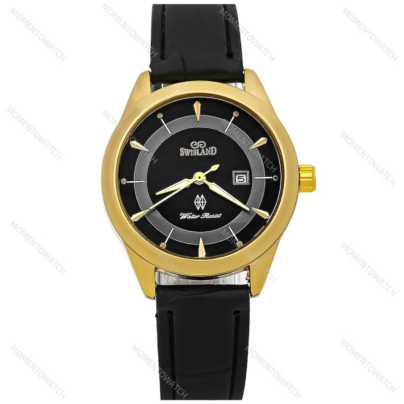 ساعت مچی زنانه بند چرمی سوییس لند صفحه مشکی