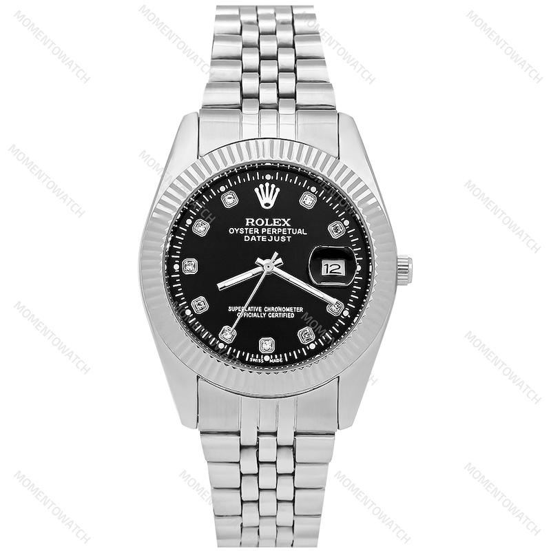 ساعت مچی مردانه رولکس دیت‌جاست بند سیلور صفحه مشکی