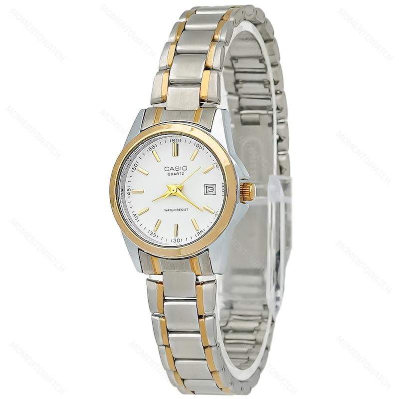 ساعت مچی زنانه کاسیو کلاسیک بند دورنگ صفحه سفید