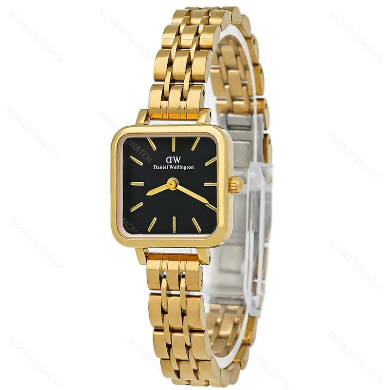 ساعت مچی دنیل ولینگتون زنانه مربعی صفحه مشکی بند طلایی 