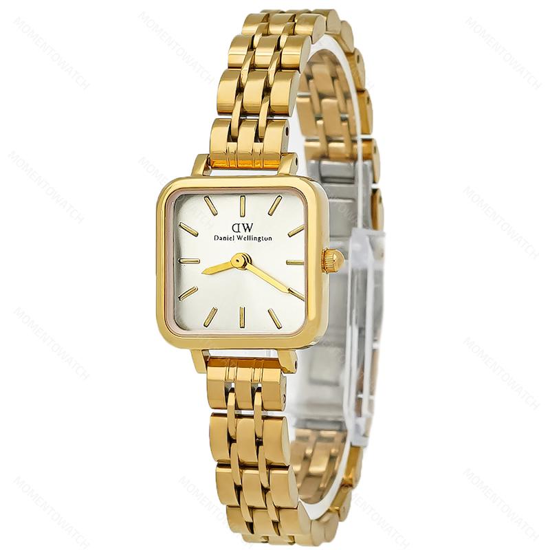 ساعت مچی دنیل ولینگتون زنانه مربعی صفحه سفید بند طلایی