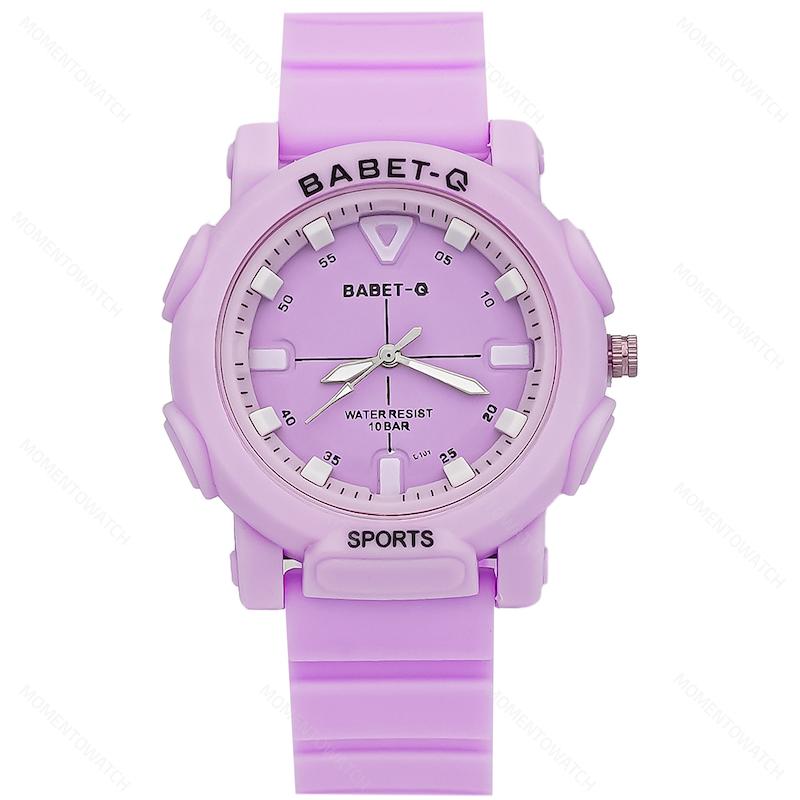 ساعت مچی اسپرت BABET-Q بند سیلیکونی بنفش پاستلی