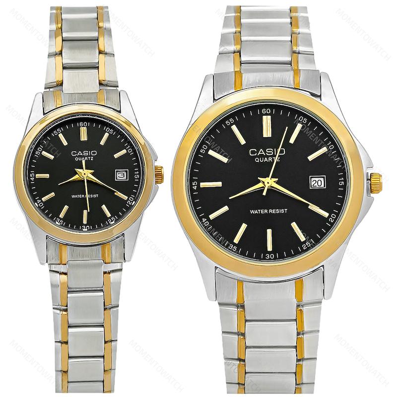 ساعت مچی ست کاسیو کلاسیک بند دورنگ صفحه مشکی