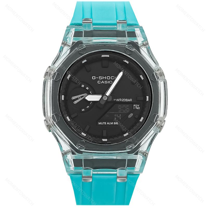 ساعت مچی کاسیو جیشاک شفاف با بند فیروزه‌ای