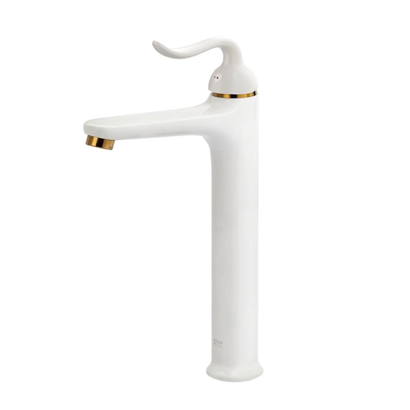 شیرالات کسری - شیر روشویی پایه بلند رابین سفید طلایی