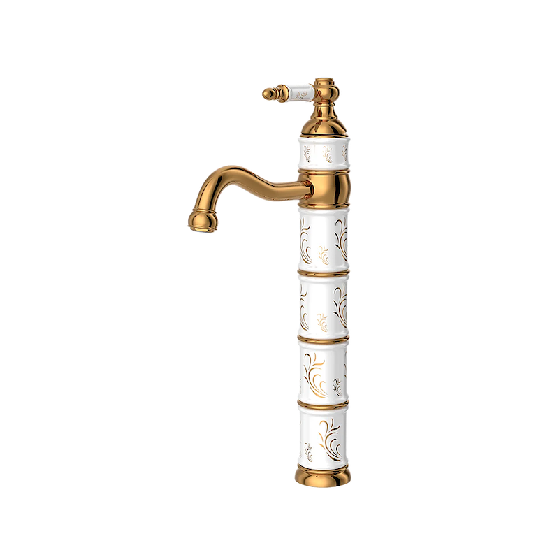 شیرالات کسری - شیر روشویی پایه بلند توکیو سفید طلایی