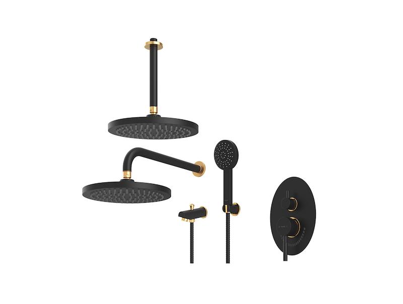 شیرالات شودر - شیر حمام توکار روگن ABS تیپ 4 مشکی طلایی