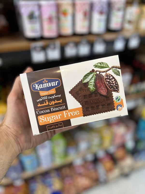 بیسکوییت کاکائویی بدون قند کامور 