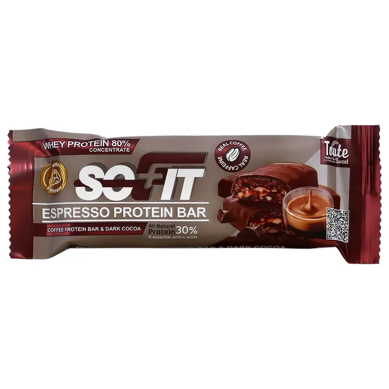 پروتئین بار سوفیت ( سوییت ) با روکش کاکائو تلخ با طعم قهوه sofit