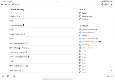 تمپلیت نوشن پلنر روزانه (به روش تایم بلاکینگ ) - Notion Daily Planner Template