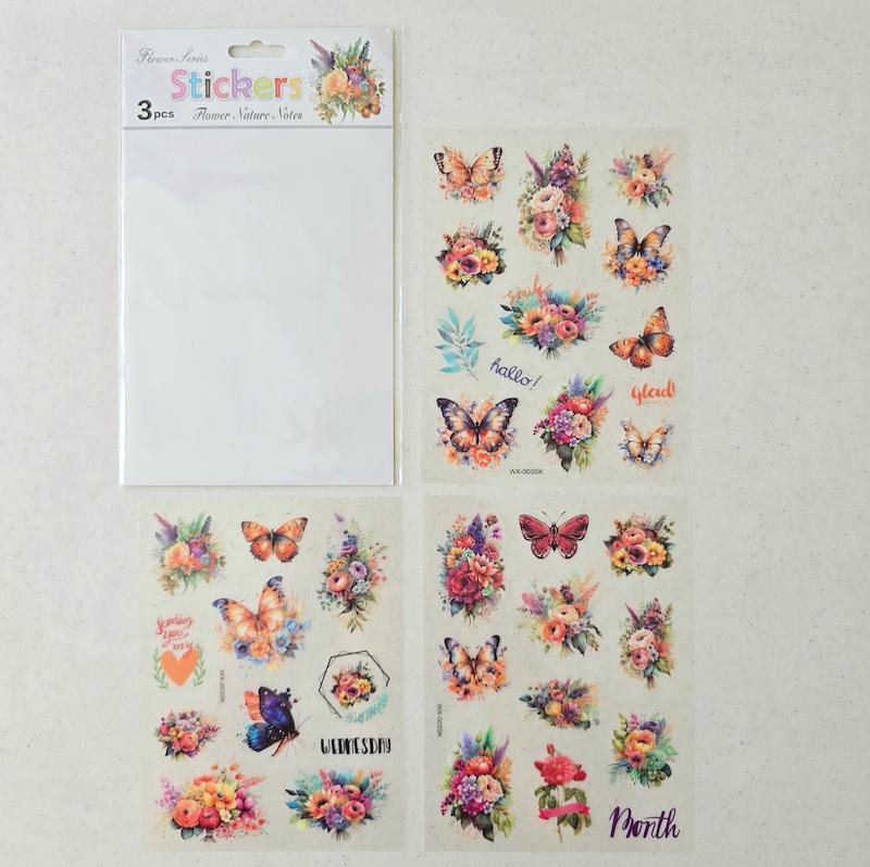 پک سه ورقی استیکر شفاف(گل و پروانه)🦋🌸