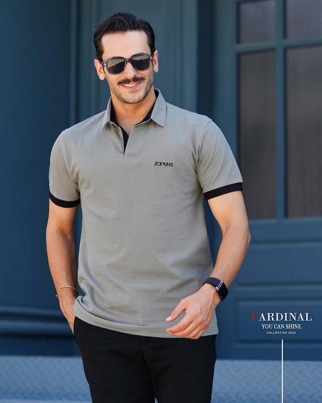 تیشرت مردانه یقه دار جودون خاکستری