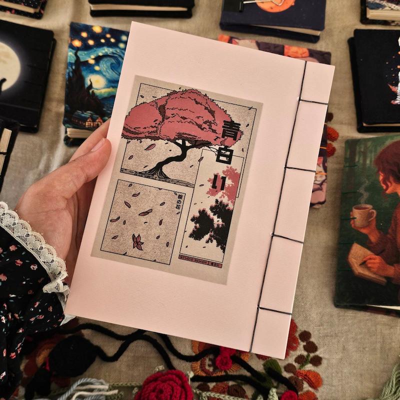 دفتر دوخت ژاپنی ساکورای صورتی