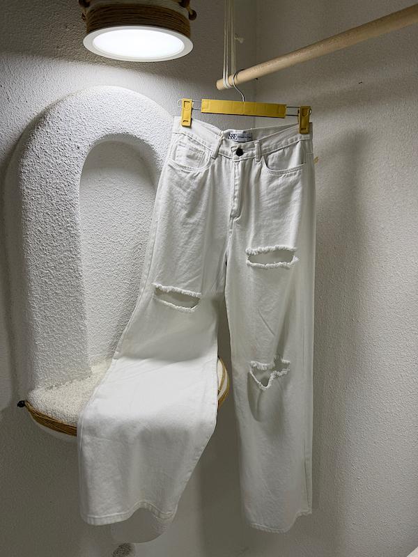 شلوار جین سفید زاپ دار