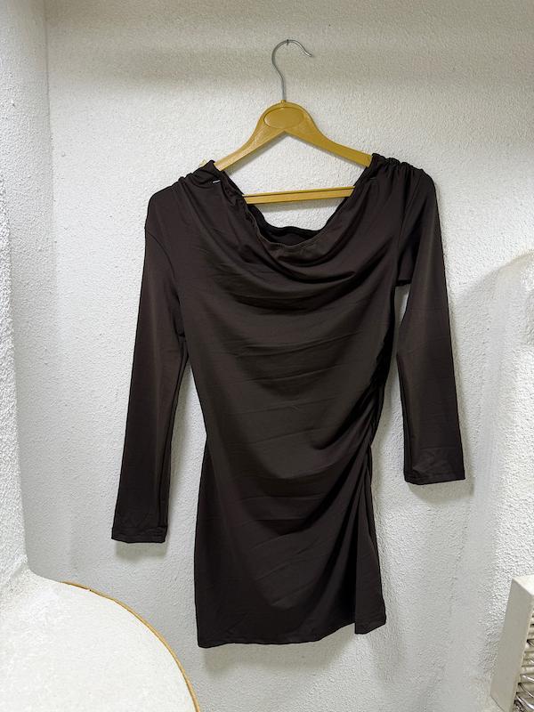 پیراهن یقه شل جذب قهوه ای 