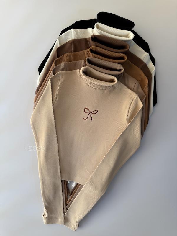 کراپ آستین بلند یقه اسکی پاپیونی