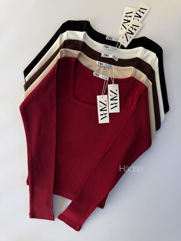 کراپ آستین بلند یقه خشتی zara