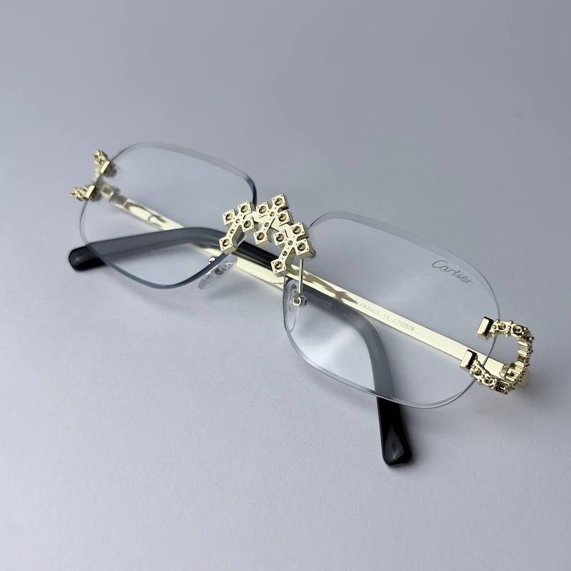 عینک Cartier Frameless سه صلیب با فریم استات و فلز سیلور و شیشه فتوکرومیک UV400