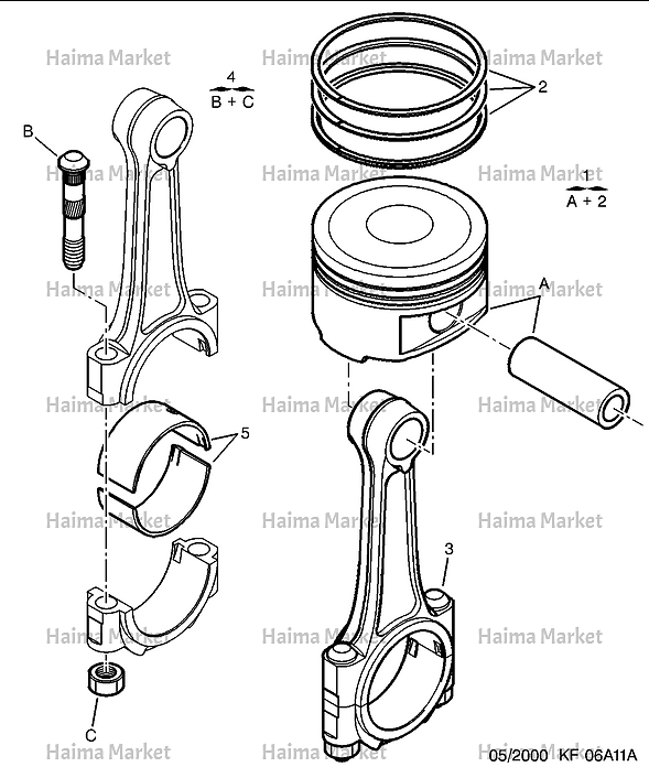 پیستون و گژنپین موتور شرکتی H30 (دست 4 عددی)