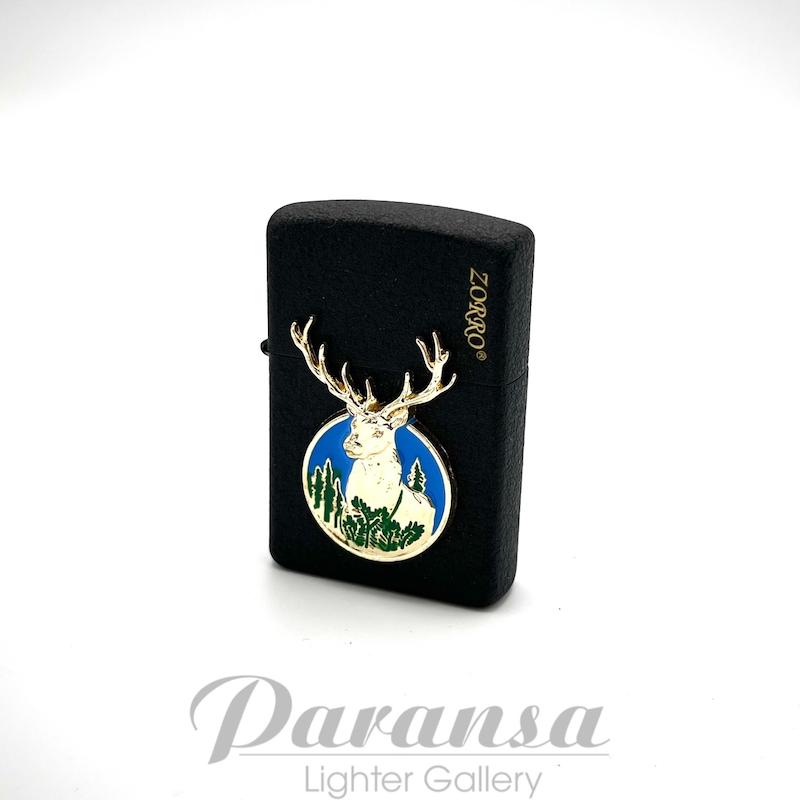 فندک زورو بنزینی مشکی طرح گوزن طلایی مدل ZORRO Royal Deer