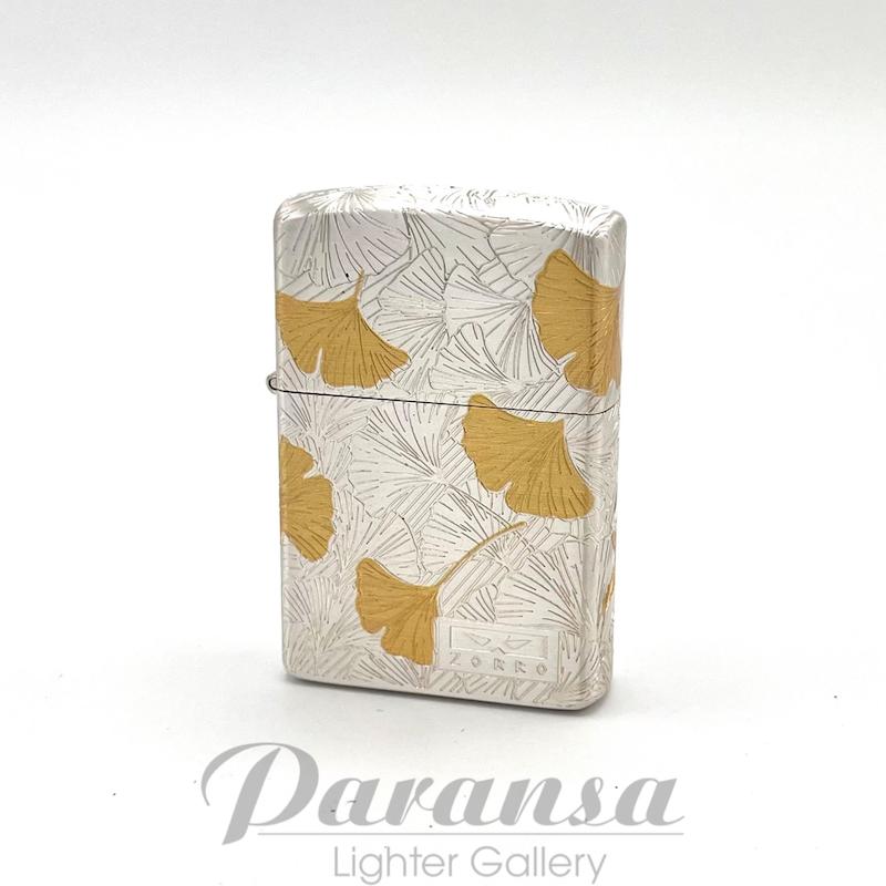 فندک زورو بنزینی طرح برگ جینکو طلایی مدل ZORRO Ginkgo Gold