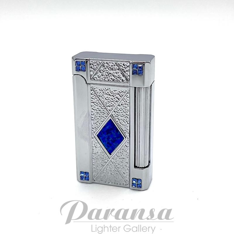 فندک لوکس گازی Caseti کستی با طراحی نقره‌ای و نگین آبی