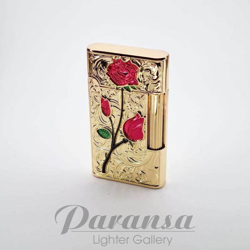 فندک بنزینی باریک زنانه طرح گل رز فلزی