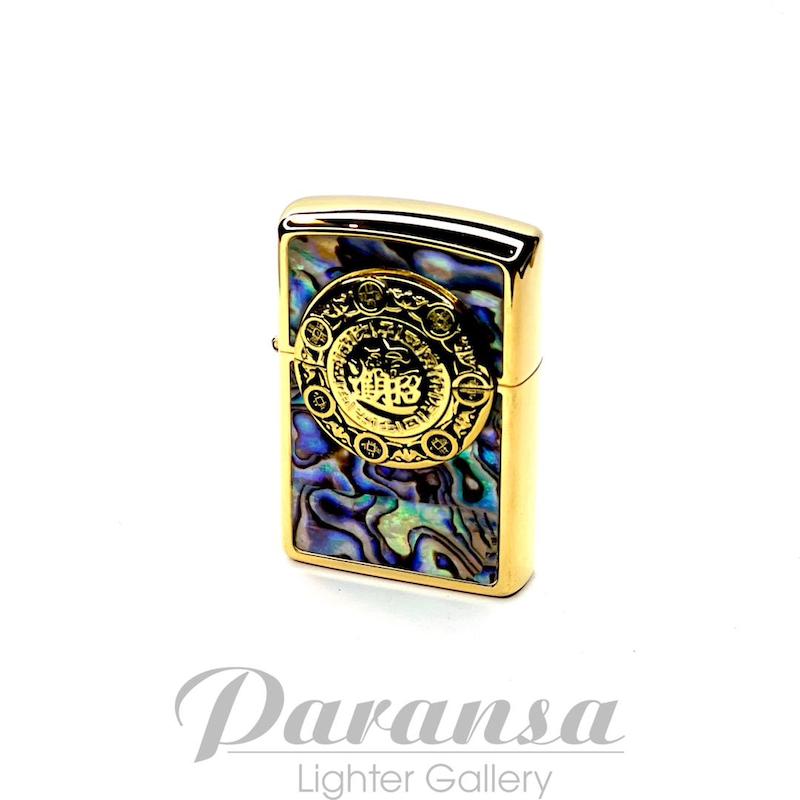 فندک زورو بنزینی با روکش صدف طبیعی و جعبه فلزی لوکس