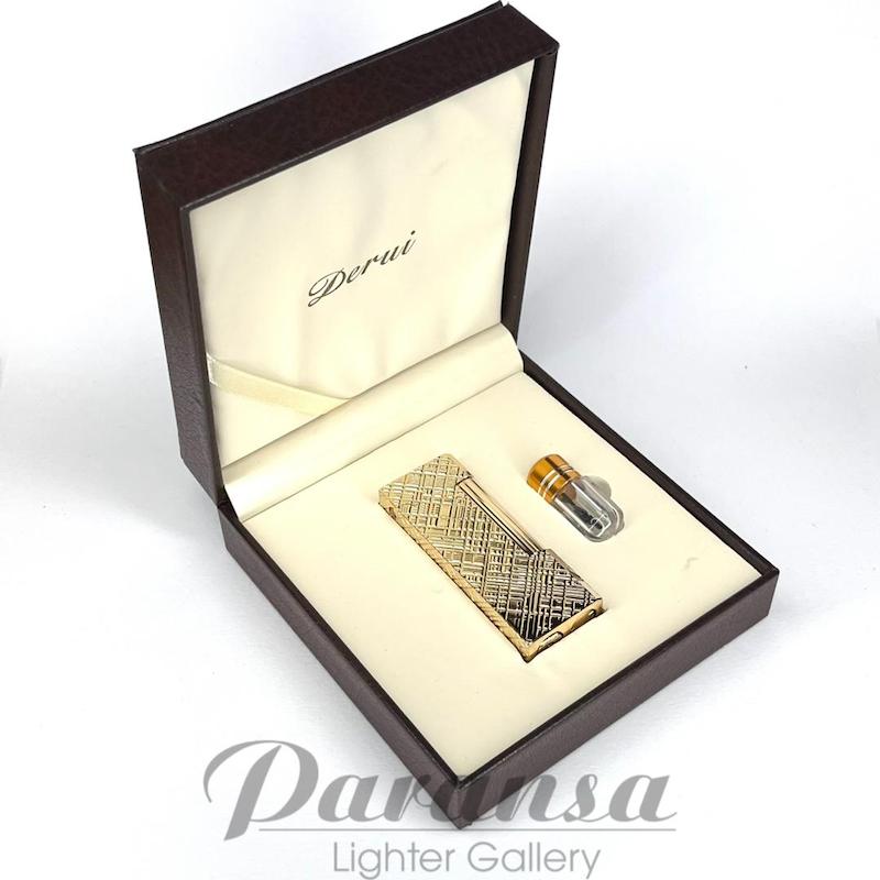 فندک دروی گازی طلایی طرح Alfred Dunhill با بدنه برجسته و جعبه شیک