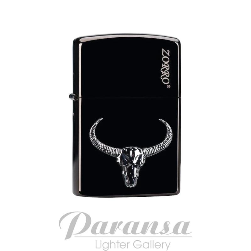 فندک زورو بنزینی مشکی براق طرح گاو برجسته Bull Head با شعله روشن