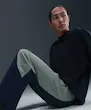 Tech Color Block Open Hem Fleece Pants M - Obsidian:Clay Green:Black