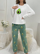 ست لباس خواب آستین بلند و شلوار بلند طرح آووکادو ( XL تا S) (TAR-89-SHEIN)