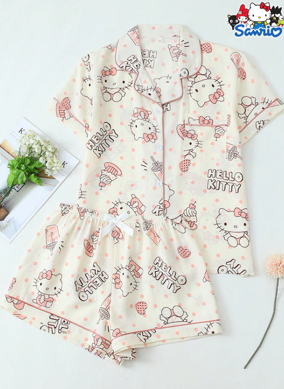 ست ۲ عددی لباس خواب زنانه طرح Hello Kitty (XL تا S) (TAR-48-SHEIN)