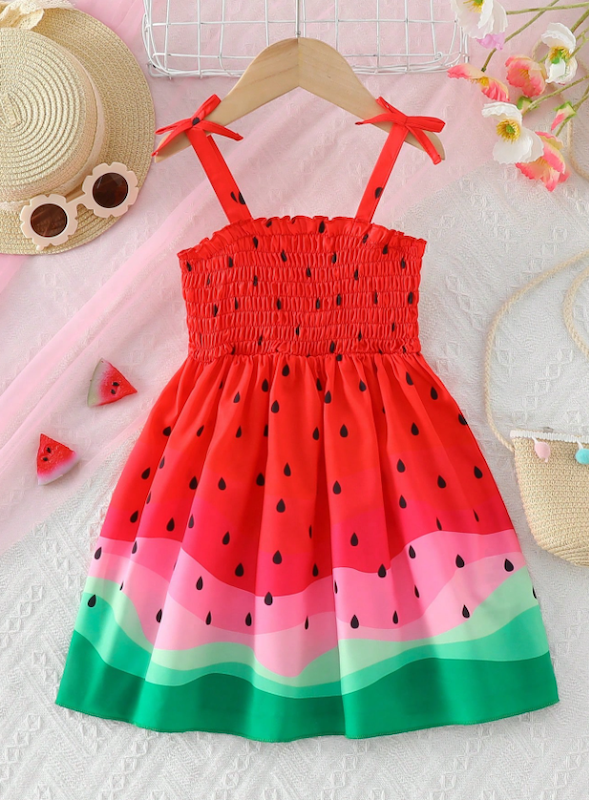 لباس مجلسی دخترانه طرح هندوانه (8 تا 4 سال) (TAR-32-SHEIN)