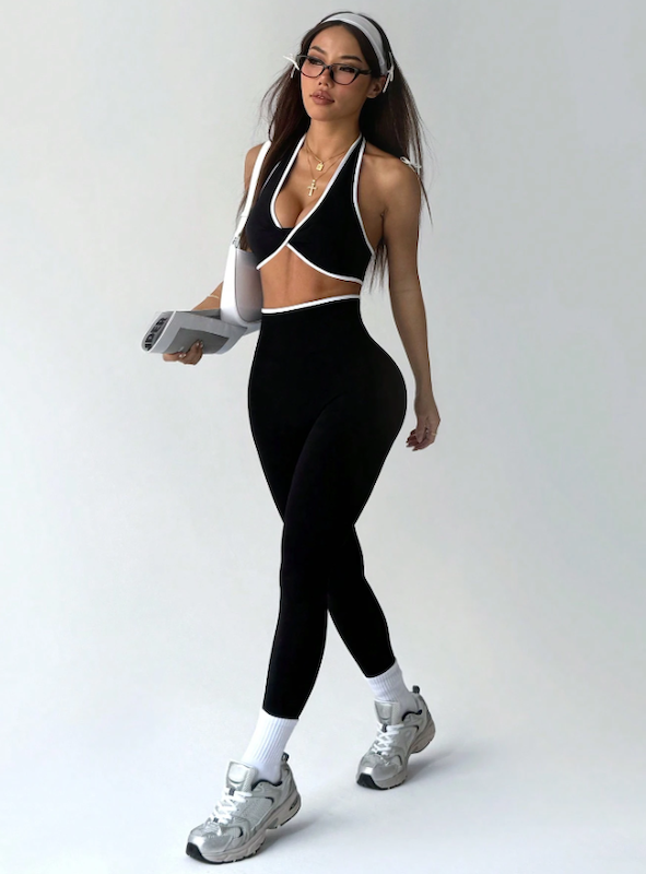 ست لباس ورزشی زنانه Slayoga مدل Yoga Contrast Trim Twist Detail  (L تا XS) (TAR-65-SHEIN)