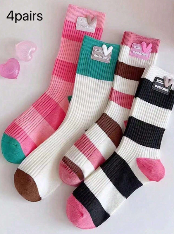 ۴ جفت جوراب زنانه طرح قلب راه راه  (43 تا 36) (TAR-20-SHEIN)