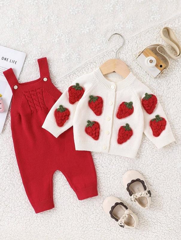 ست دوتیکه ژاکت و سرهمی بافت دخترانه ( Playful Pals) (1 تا 18 ماه) (naf.shein.93.09)