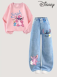 ست دو تکه هودی و شلوار جین دخترانه طرح استیچ (DISNEY) مدل Y2K  (8 تا 13 سال) (TAR-82-SHEIN)