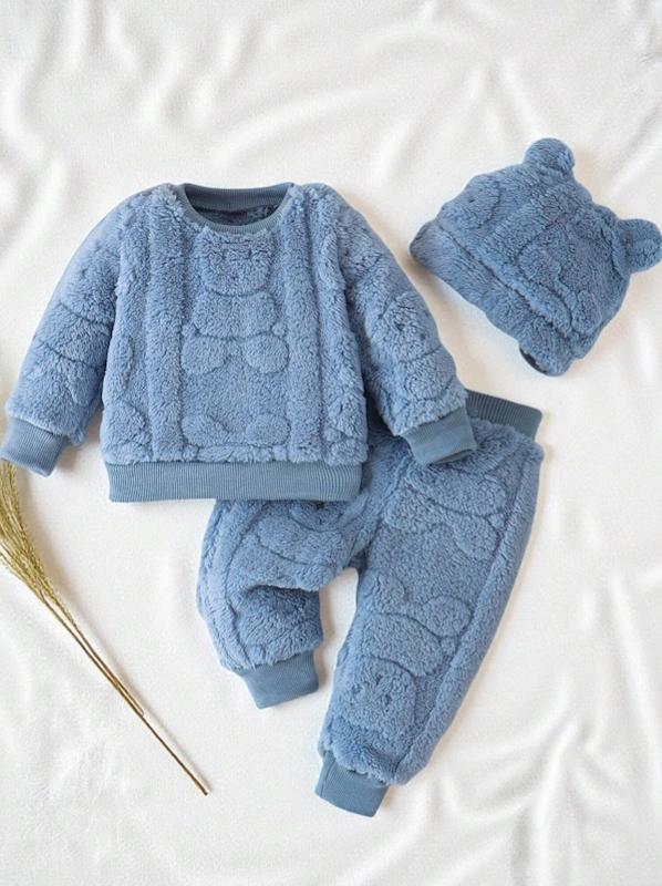 ست سه تیکه لباس و شلوار و کلاه پشمی زمستانه یونیسکس بچگانه (6 ماه تا 3 سال) (naf.shein.56.66)