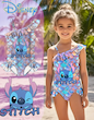 لباس شنا دخترانه طرح استیچ ماهی پولک دوزی شده DISNEY (5 تا 14 سال) (TAR-18-TM)