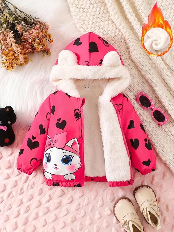 کاپشن دخترانه کلاه دار آستر پشمی (0 تا 3 سال)(sar-30-TM)