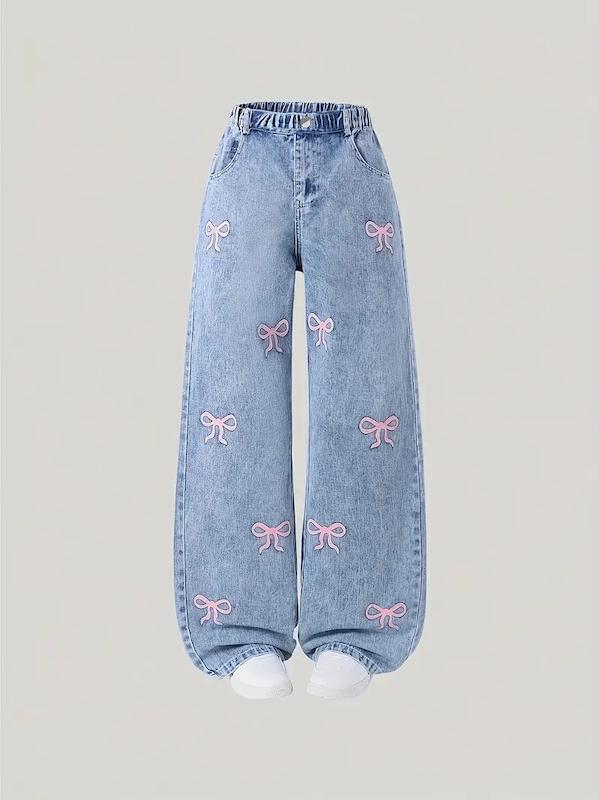 شلوار جین دخترانه با طرح پاپیون (sar-43-TM)