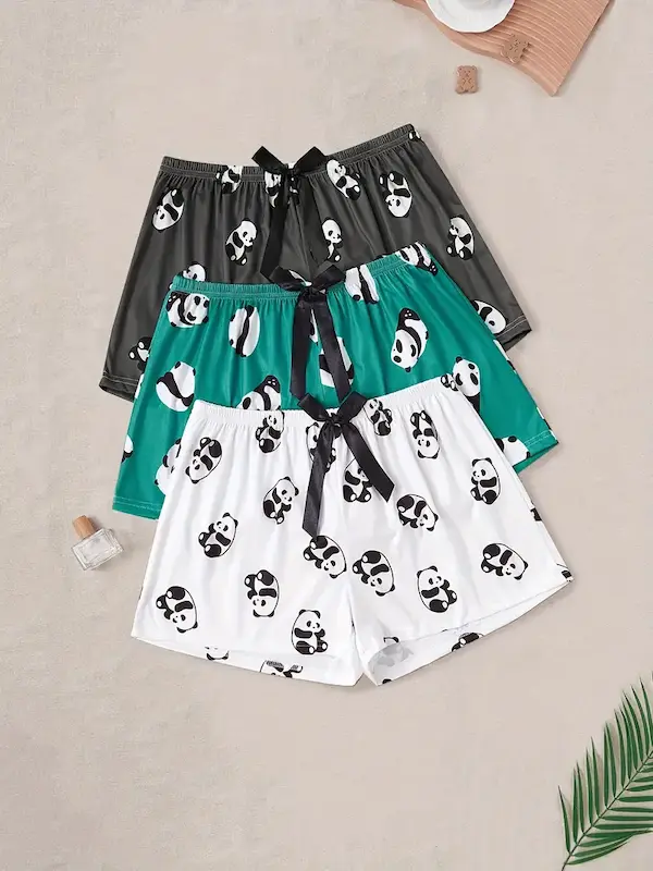 ست سه‌تکه شلوارک خواب زنانه طرح پاندا (Peg-27-TM)