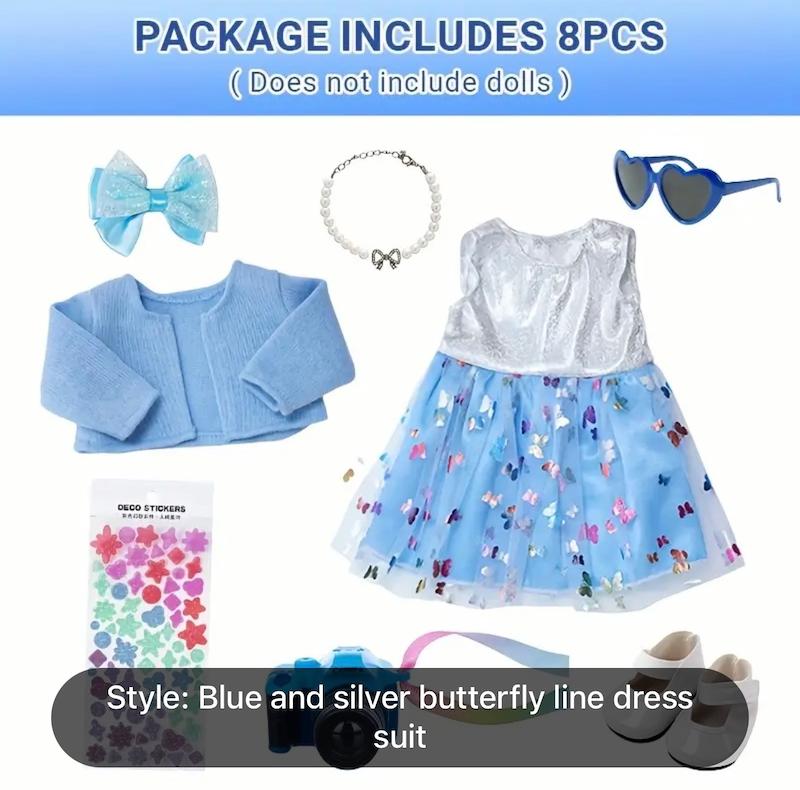 عروسك با طول ٤٥.٧٢ سانتي متر و لباس پروانه ايي ابي نقره ايي(HED-55.13-TM)